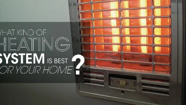 Heater with text: "what kind of heating system is best for your home?"