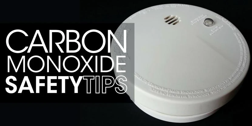 Carbon monoxide detector with text: "carbon monoxide safety tips"