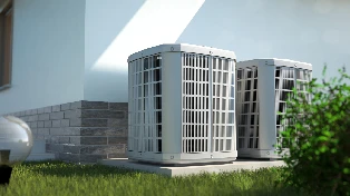 Two large, white outdoor AC units.