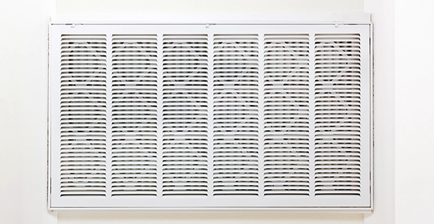 A white air vent cover with horizontal slats.