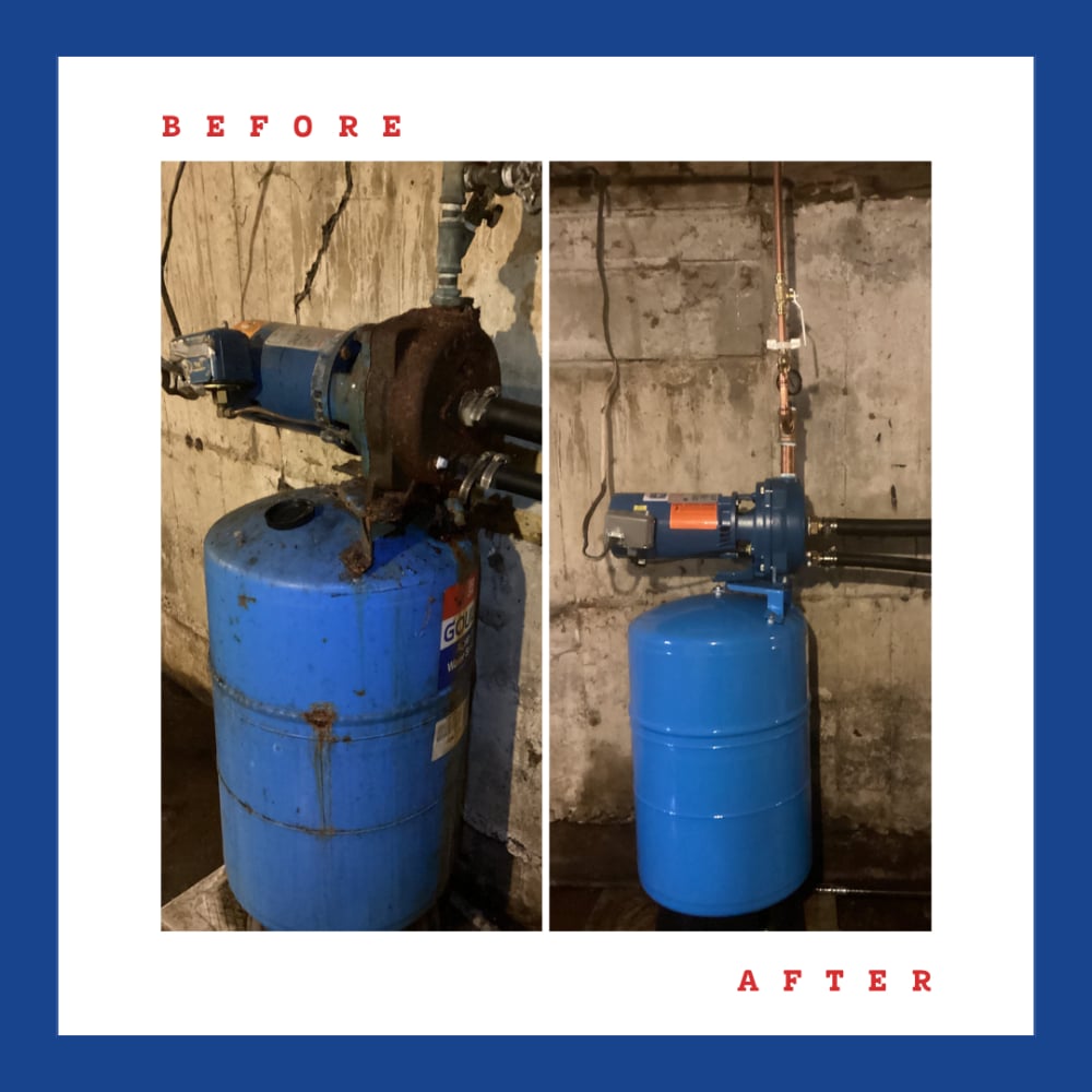 Picture shows a before and after of an expansion tank replacement.