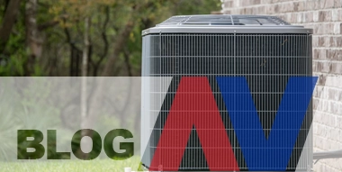 Large outdoor HVAC unit with 'Blog AV' banner overlay.