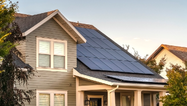 Solar panels on roof on a residential home.