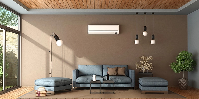 living room with a ductless air conditioner installed