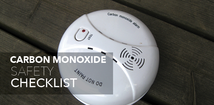 Carbon monoxide filter with text: "Carbon monoxide safety checklist"