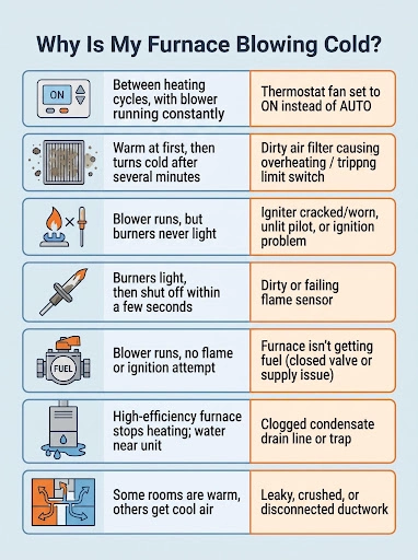 Infographic showing monthly, quarterly, seasonal, and annual commercial heating and cooling maintenance tasks.
