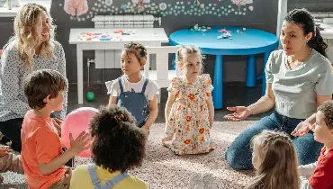Teacher and children.
