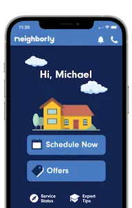 Neighborly App home screen with 'Hi, Michael' message displayed at top of screen.